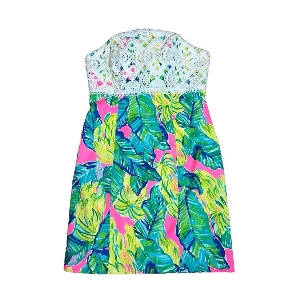 Lily Pulitzer Brynn Pink Sunset Strapless Dress Sz. 0 - Picture 4 of 15